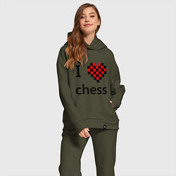 Женский костюм оверсайз I love chess, цвет: хаки — фото 2