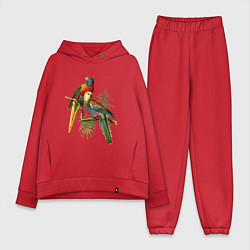 Женский костюм оверсайз Тропические попугаи, цвет: красный