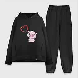 Женский костюм оверсайз Pig Love, цвет: черный