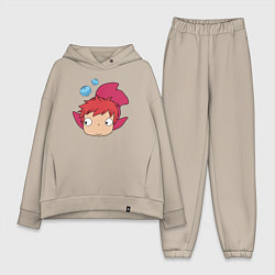 Женский костюм оверсайз Рыбка Поньо на утесе, цвет: миндальный