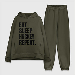 Женский костюм оверсайз EAT SLEEP HOCKEY REPEAT, цвет: хаки