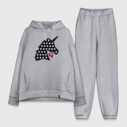 Женский костюм оверсайз Единорог, сердце, поп-ит, цвет: меланж