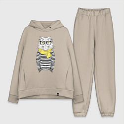 Женский костюм оверсайз Hipster Cat, цвет: миндальный