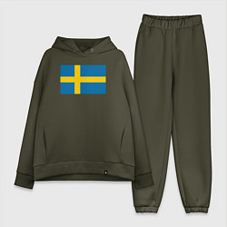 Женский костюм оверсайз Швеция Флаг Швеции, цвет: хаки