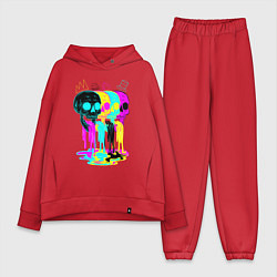 Женский костюм оверсайз 4 ЧЕРЕПА SKULLS NEON, цвет: красный