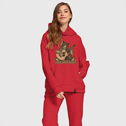 Женский костюм оверсайз Медведь играет на гитаре, цвет: красный — фото 2