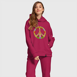 Женский костюм оверсайз Peace and flowers, цвет: маджента — фото 2