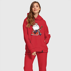 Женский костюм оверсайз Дед Мороз гитарист, цвет: красный — фото 2