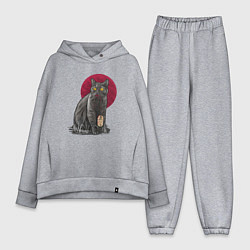 Женский костюм оверсайз Кот программист и мышка, цвет: меланж