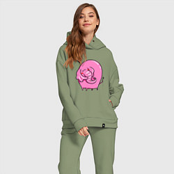 Женский костюм оверсайз Влюбленный розовый слон, цвет: авокадо — фото 2