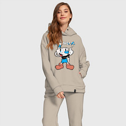 Женский костюм оверсайз Синяя чашка Cuphead, цвет: миндальный — фото 2