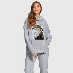 Женский костюм оверсайз Бравый кот пилот ВВС, цвет: меланж — фото 2