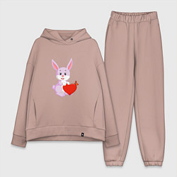 Женский костюм оверсайз Кролик с сердцем, цвет: пыльно-розовый