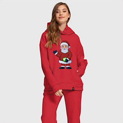 Женский костюм оверсайз Дед Мороз с елочной игрушкой, цвет: красный — фото 2