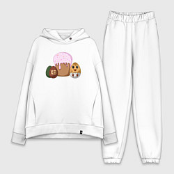 Женский костюм оверсайз Пасхальный кулич и цыпленок, цвет: белый