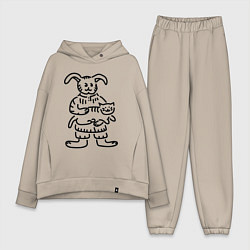 Женский костюм оверсайз Кролик гладит кота, цвет: миндальный