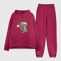 Женский костюм оверсайз Pug merry christmas, цвет: маджента