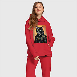 Женский костюм оверсайз Кот рокер, цвет: красный — фото 2