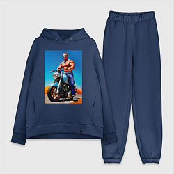 Женский костюм оверсайз Arnold Schwarzenegger on a motorcycle -neural netw, цвет: тёмно-синий