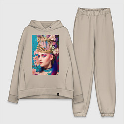 Женский костюм оверсайз Сладкая женщина со шляпкой тортом - нейросеть, цвет: миндальный