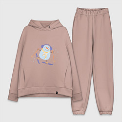 Женский костюм оверсайз Снеговик катается на лыжах, цвет: пыльно-розовый