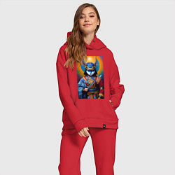 Женский костюм оверсайз Кот-самурай - нейросеть, цвет: красный — фото 2