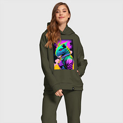 Женский костюм оверсайз Dino astronaut - neural network, цвет: хаки — фото 2