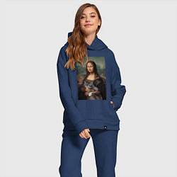 Женский костюм оверсайз Мона Лиза с котиком, цвет: тёмно-синий — фото 2