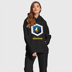 Женский костюм оверсайз Логотип Ethereum, цвет: черный — фото 2