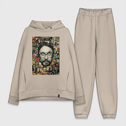 Женский костюм оверсайз Егор Летов коллаж, цвет: миндальный