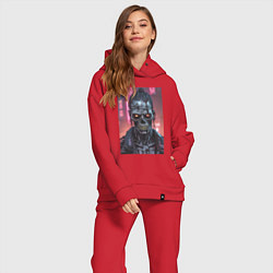 Женский костюм оверсайз Зомби зловещий скелет киберпанк, цвет: красный — фото 2