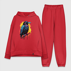 Женский костюм оверсайз Яркий ворон - красочная птица, цвет: красный