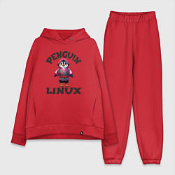 Женский костюм оверсайз Система линукс пингвин в кимоно, цвет: красный