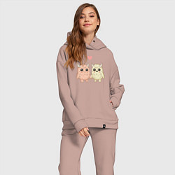 Женский костюм оверсайз Влюбленные монстрики, цвет: пыльно-розовый — фото 2