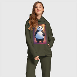 Женский костюм оверсайз Панда в свитере под салютом - ai art, цвет: хаки — фото 2