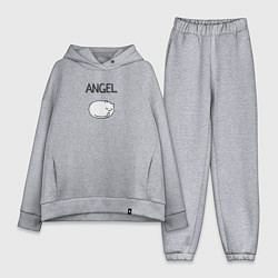 Женский костюм оверсайз Минималистичный кот ангел, цвет: меланж