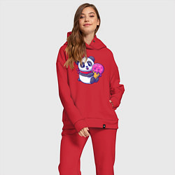 Женский костюм оверсайз Панда и мороженое, цвет: красный — фото 2