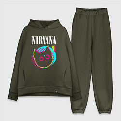 Женский костюм оверсайз Nirvana rock star cat, цвет: хаки