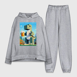 Женский костюм оверсайз Коллаба пивозавра и Майнкрафта - нейросеть, цвет: меланж