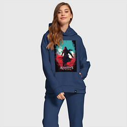 Женский костюм оверсайз Assassins creed red blue abstract, цвет: тёмно-синий — фото 2