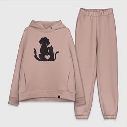 Женский костюм оверсайз Dog and cat love, цвет: пыльно-розовый