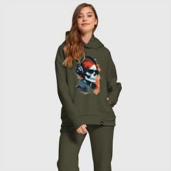 Женский костюм оверсайз Grunge redhead girl skull, цвет: хаки — фото 2