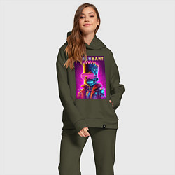 Женский костюм оверсайз Cyber Bart - neon glow ai art fantasy, цвет: хаки — фото 2