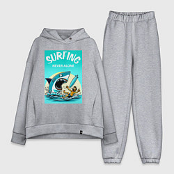 Женский костюм оверсайз Surfing never alone - shark and surfer, цвет: меланж