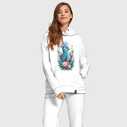 Женский костюм оверсайз Голубая птица среди цветов, цвет: белый — фото 2