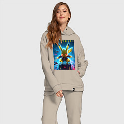 Женский костюм оверсайз Cyber Pikachu - neon glow ai art, цвет: миндальный — фото 2