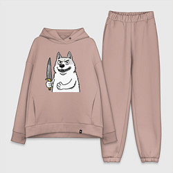 Женский костюм оверсайз Белый пес с ножом, цвет: пыльно-розовый