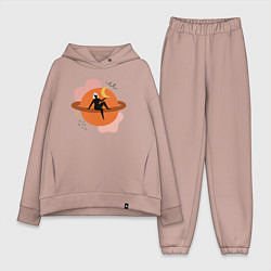 Женский костюм оверсайз Девушка на сатурне, цвет: пыльно-розовый