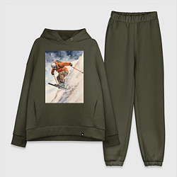 Женский костюм оверсайз Горные лыжи спортсмен, цвет: хаки