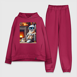 Женский костюм оверсайз Робот у камина с котом и чашкой кофе - нейроарт